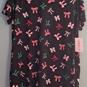 Joyskin Women's Black T-Shirt with Colorful Bow Print